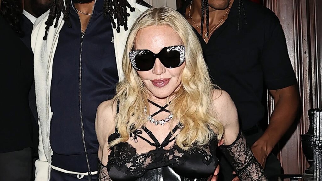 Madonna Stuns in Lacy Dress at London Party with Kids Rocco and Lourdes